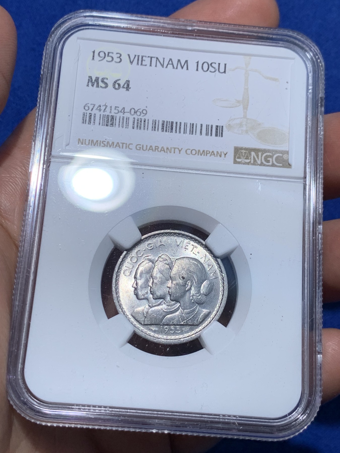 《竞宝斋》第252场-周日，周一2场连拍 (全场包邮) 两枚一组 NGC MS64 越南1953年10苏，20苏铝币一对