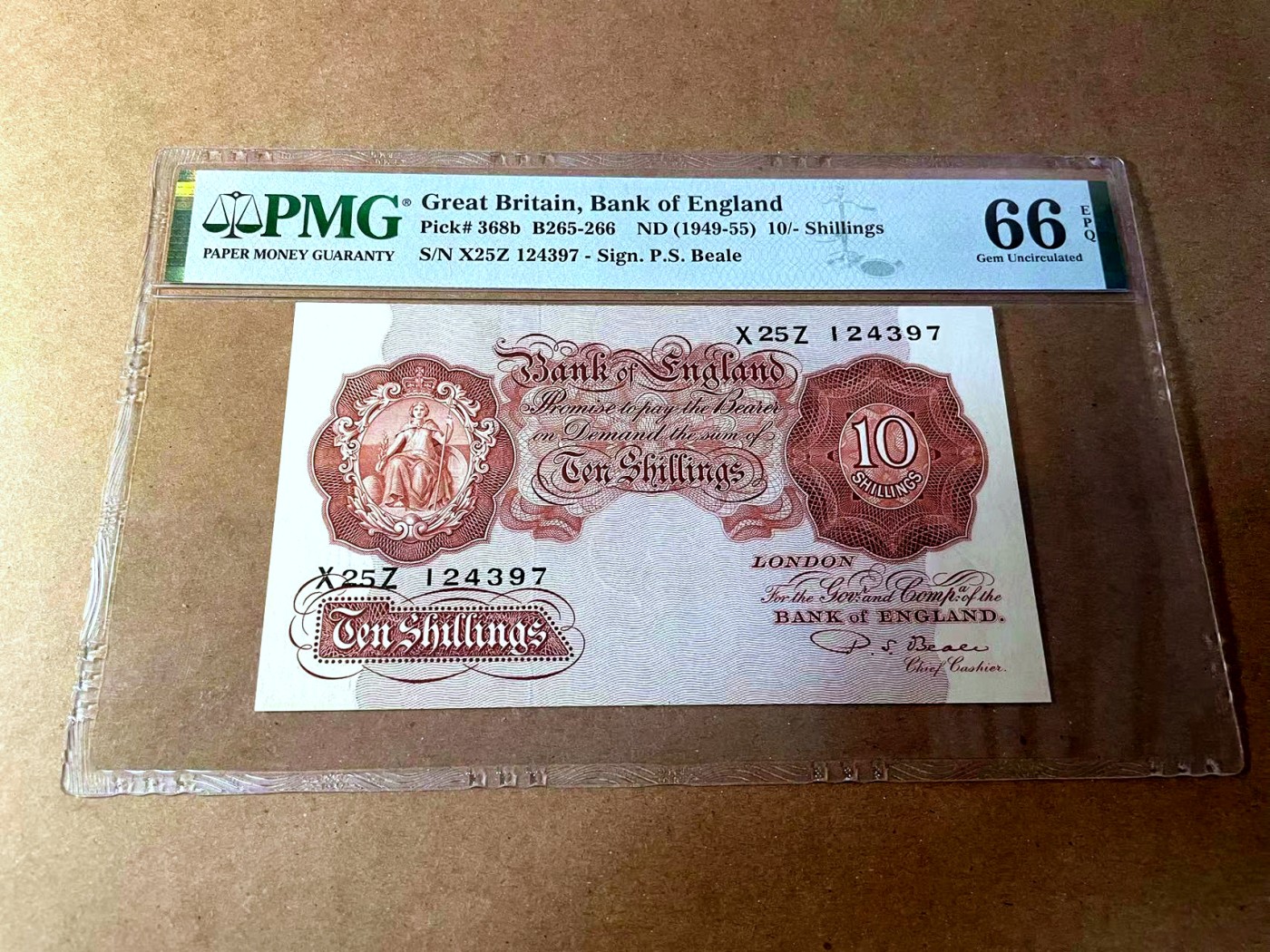 【Blue Auction】✨世界纸币精拍第450期——英伦三岛专场 【p368b】英格兰1949-55年10先令 PMG66EPQ  