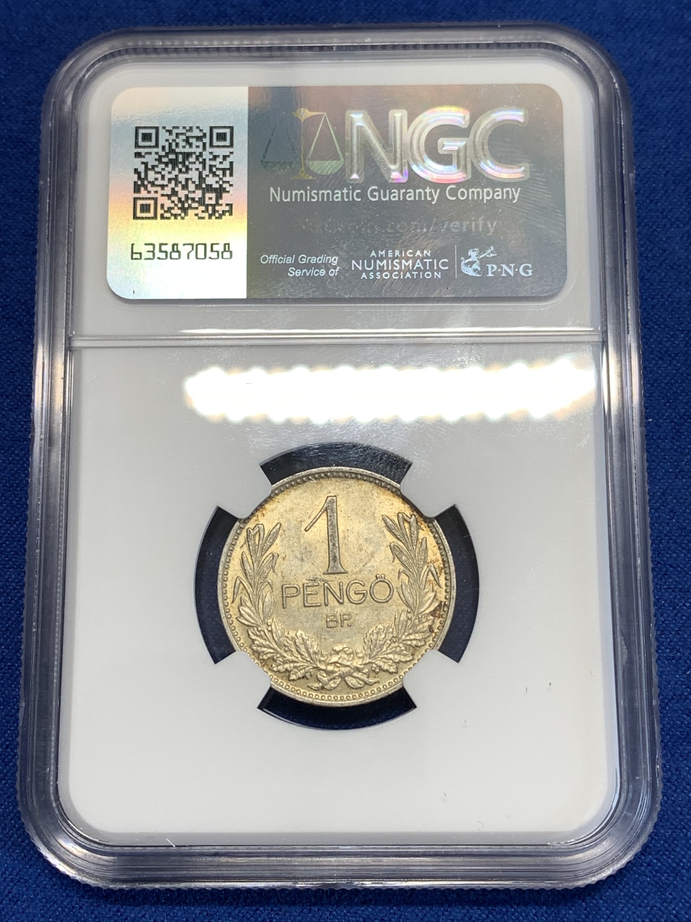 《竞宝斋》第252场-周日，周一2场连拍 (全场包邮) NGC MS62 匈牙利1937年1潘果银币