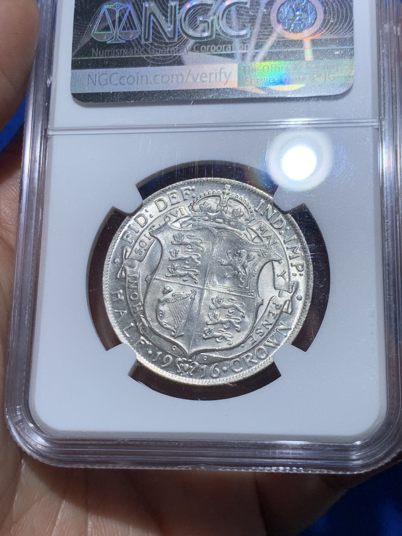 《竞宝斋》第252场-周日，周一2场连拍 (全场包邮) NGC MS62 英国 1916年 乔治五世 半克朗 银币