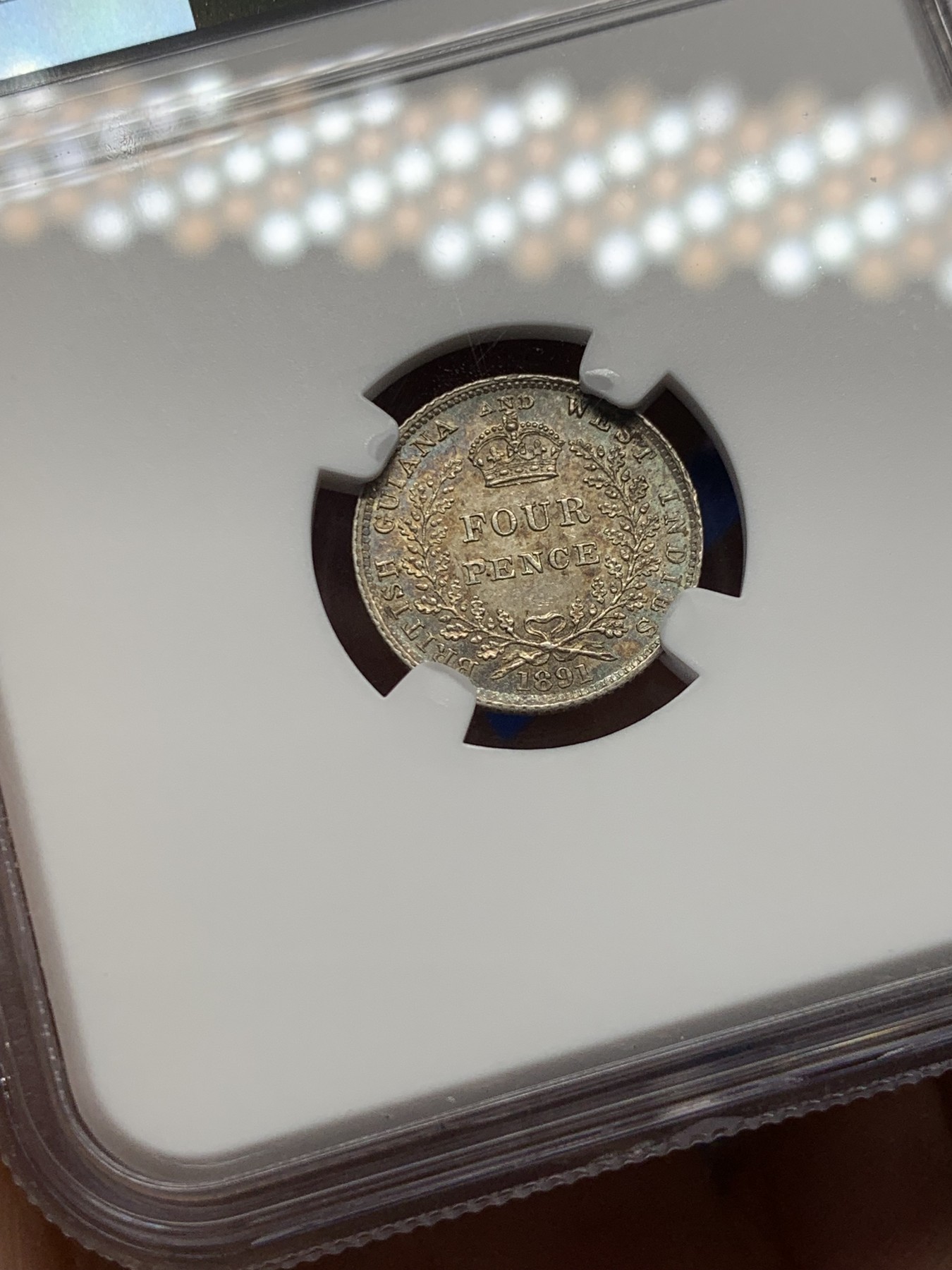 《竞宝斋》第252场-周日，周一2场连拍 (全场包邮) NGC MS63 英属圭亚那和西印度 1891年 4便士 维多利亚女王 银币