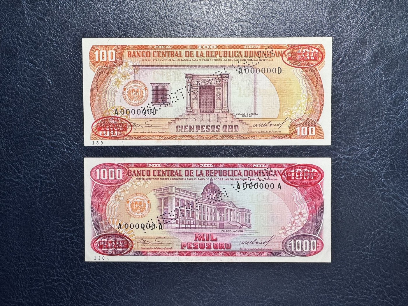 收藏联盟Quantum Auction 第333期拍卖  多米尼加1985年100和1000比索样票 品相为UNC和UNC-