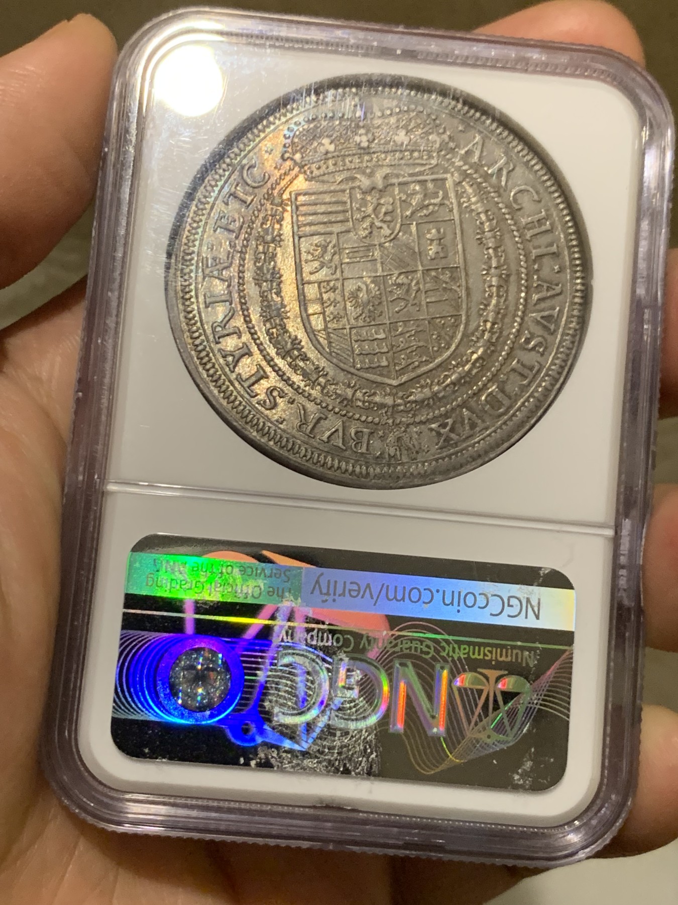 《竞宝斋》第252场-周日，周一2场连拍 (全场包邮) 唯一亚军分 NGC-MS62 神圣罗马帝国 1624年 1泰勒大银币 格拉茨造币厂  400年的老银币 包浆好 带底光 犹如出厂状态 只发行了3年