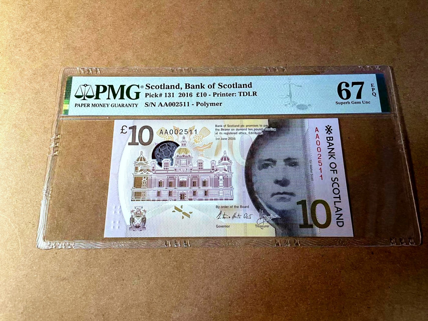 【Blue Auction】✨世界纸币精拍第450期——英伦三岛专场 【AA冠2511小号 p131】苏格兰 2016年10镑 PMG67EPQ 高分