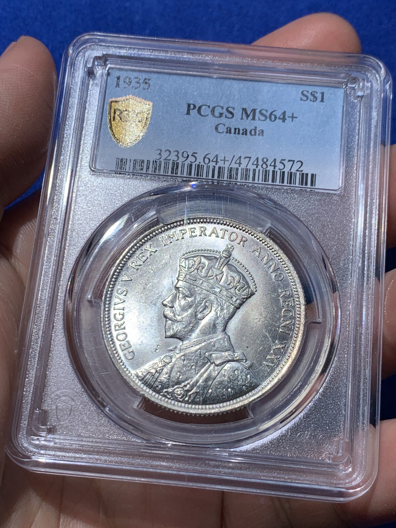 《竞宝斋》第252场-周日，周一2场连拍 (全场包邮) PCGS MS64+ 加拿大 1935年1元银币 乔五划船 经典图案 银光闪闪 顶级高分 一步到位