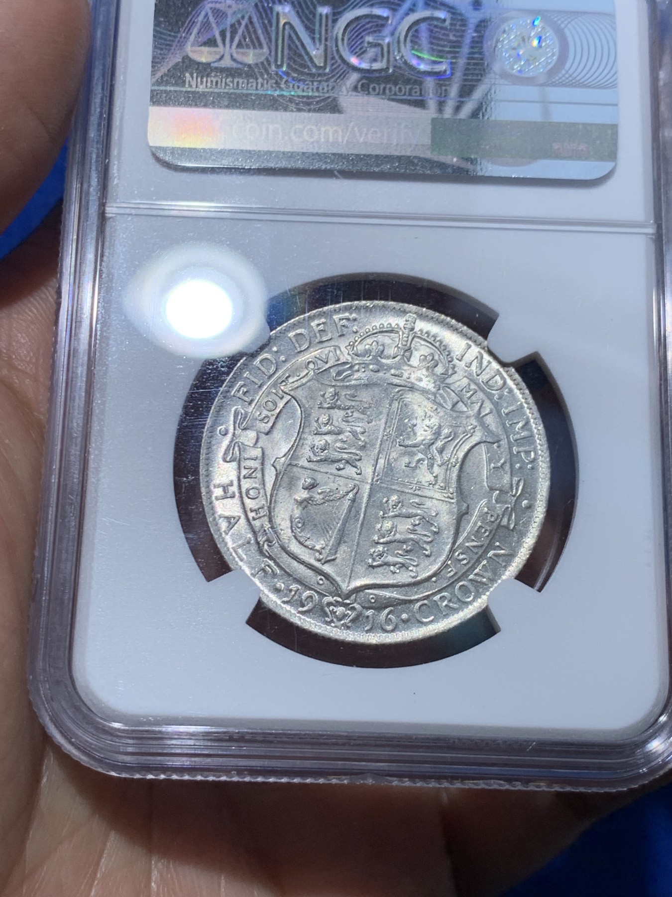 《竞宝斋》第252场-周日，周一2场连拍 (全场包邮) NGC MS62 英国 1916年 乔治五世 半克朗 银币