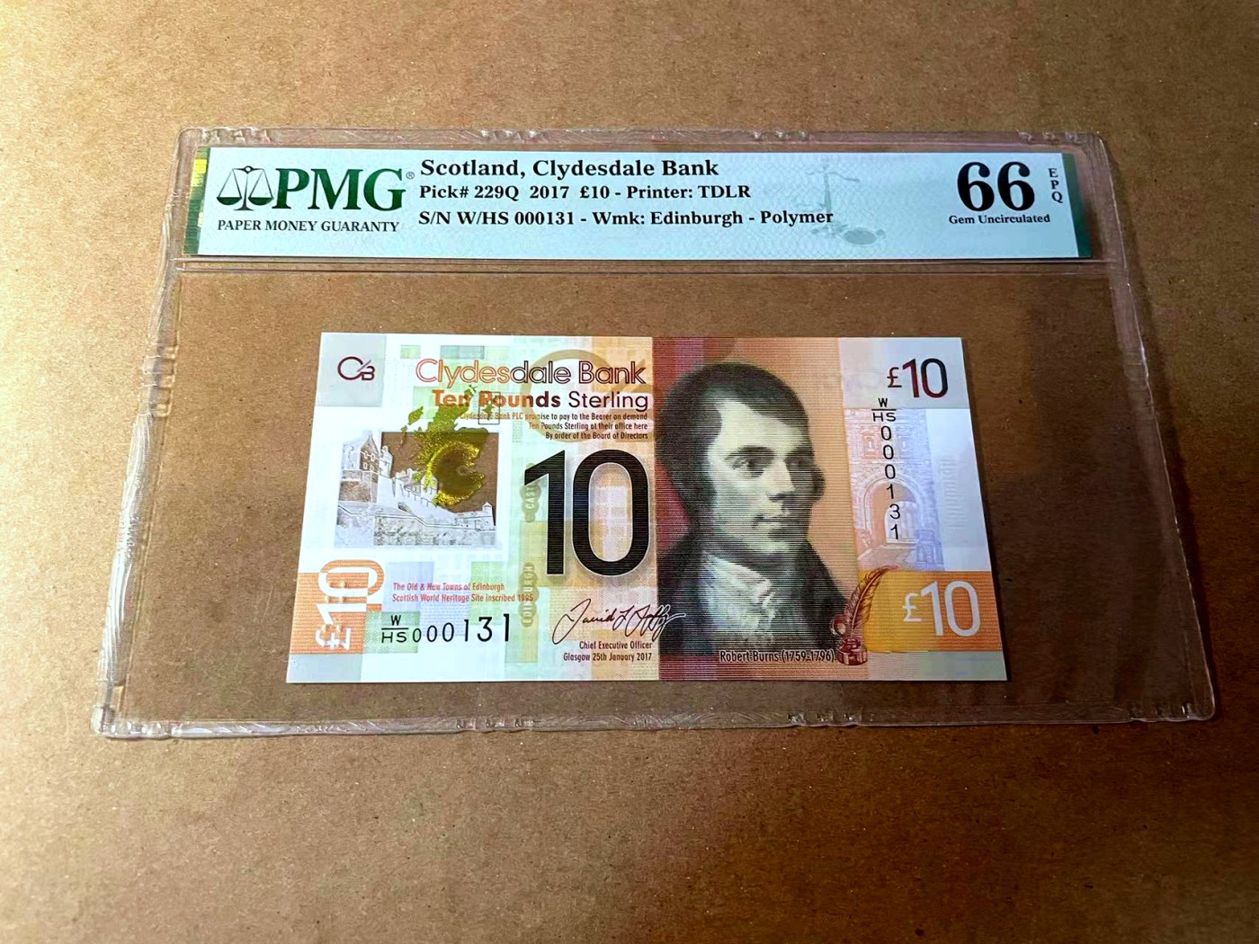 【Blue Auction】✨世界纸币精拍第450期——英伦三岛专场 【W/HS首发131小号 p229Q】苏格兰 2017年10镑 PMG66EPQ  