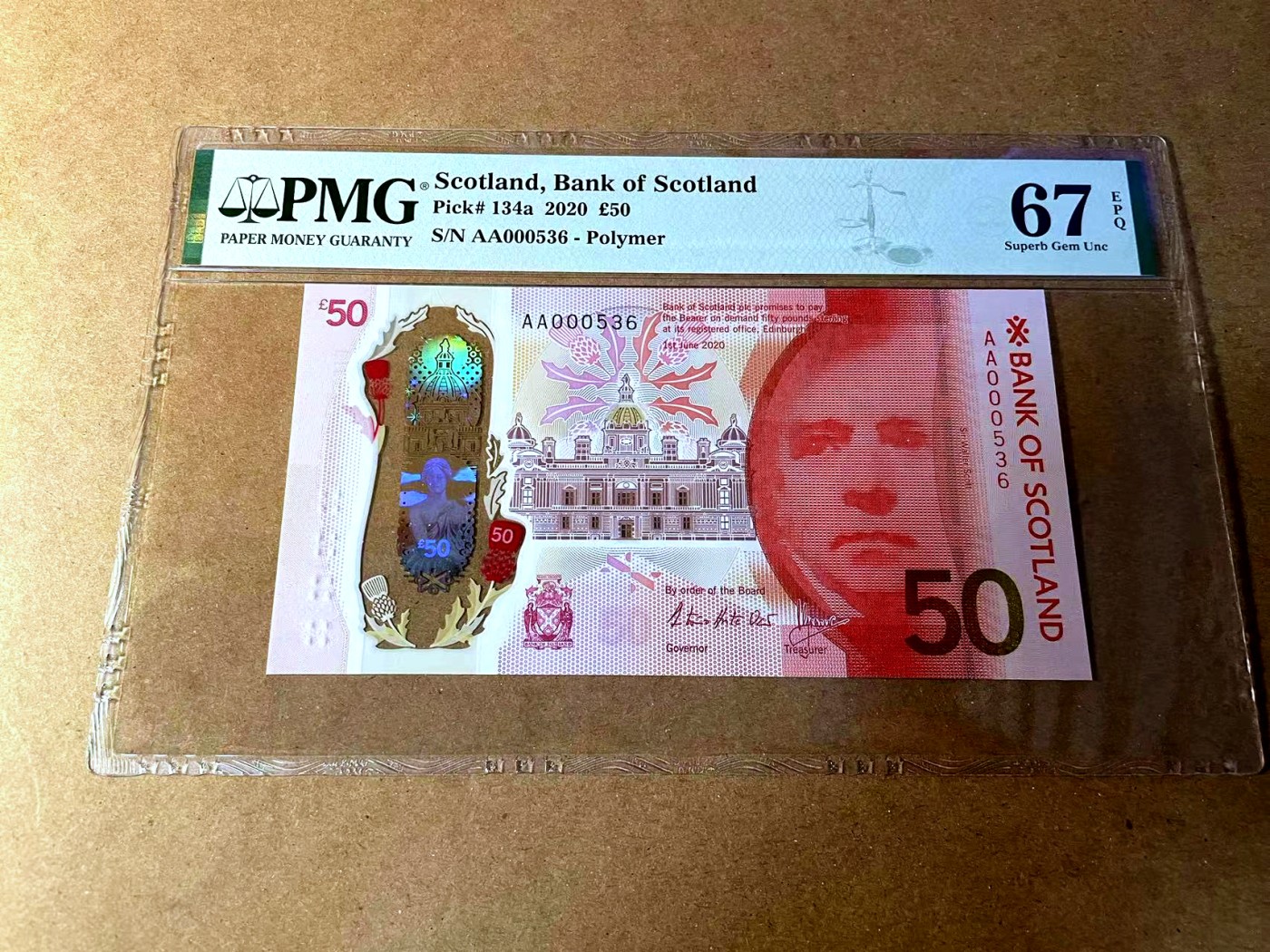 【Blue Auction】✨世界纸币精拍第450期——英伦三岛专场 【p134a AA冠536小号】苏格兰 2020年50镑 PMG67EPQ 高分