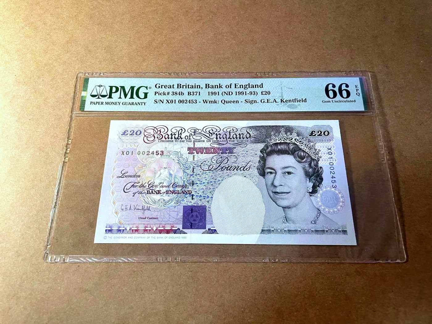 【Blue Auction】✨世界纸币精拍第450期——英伦三岛专场 【X01冠该签首冠 千位小号 p384b】英格兰1991年20镑 PMG66EPQ  及其少见