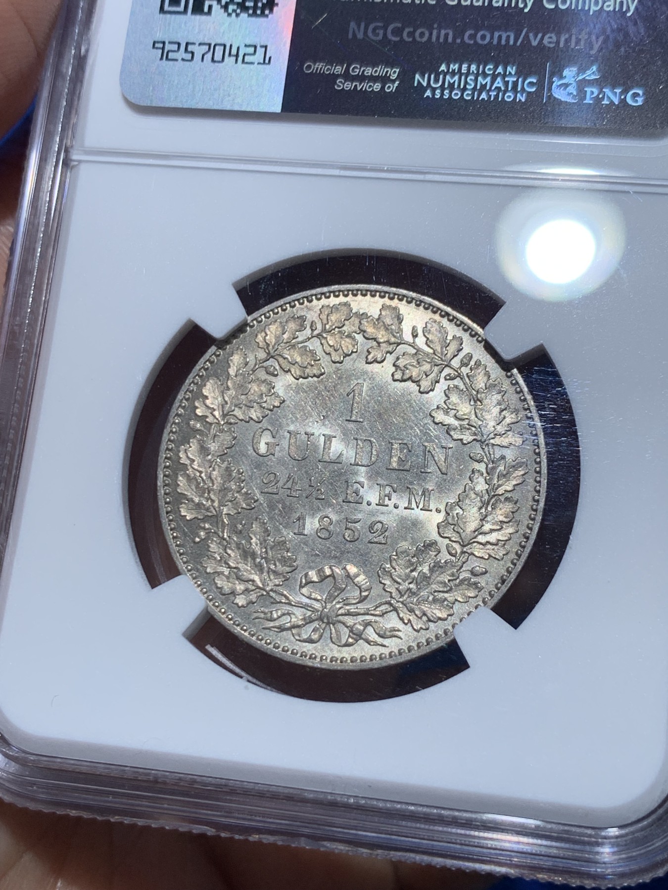 《竞宝斋》第252场-周日，周一2场连拍 (全场包邮) NGC AU58 德国 1852 霍亨索伦 威廉四世 1古尔登银币 该系列钱币中最大面值 首拍品种 非常见普鲁士