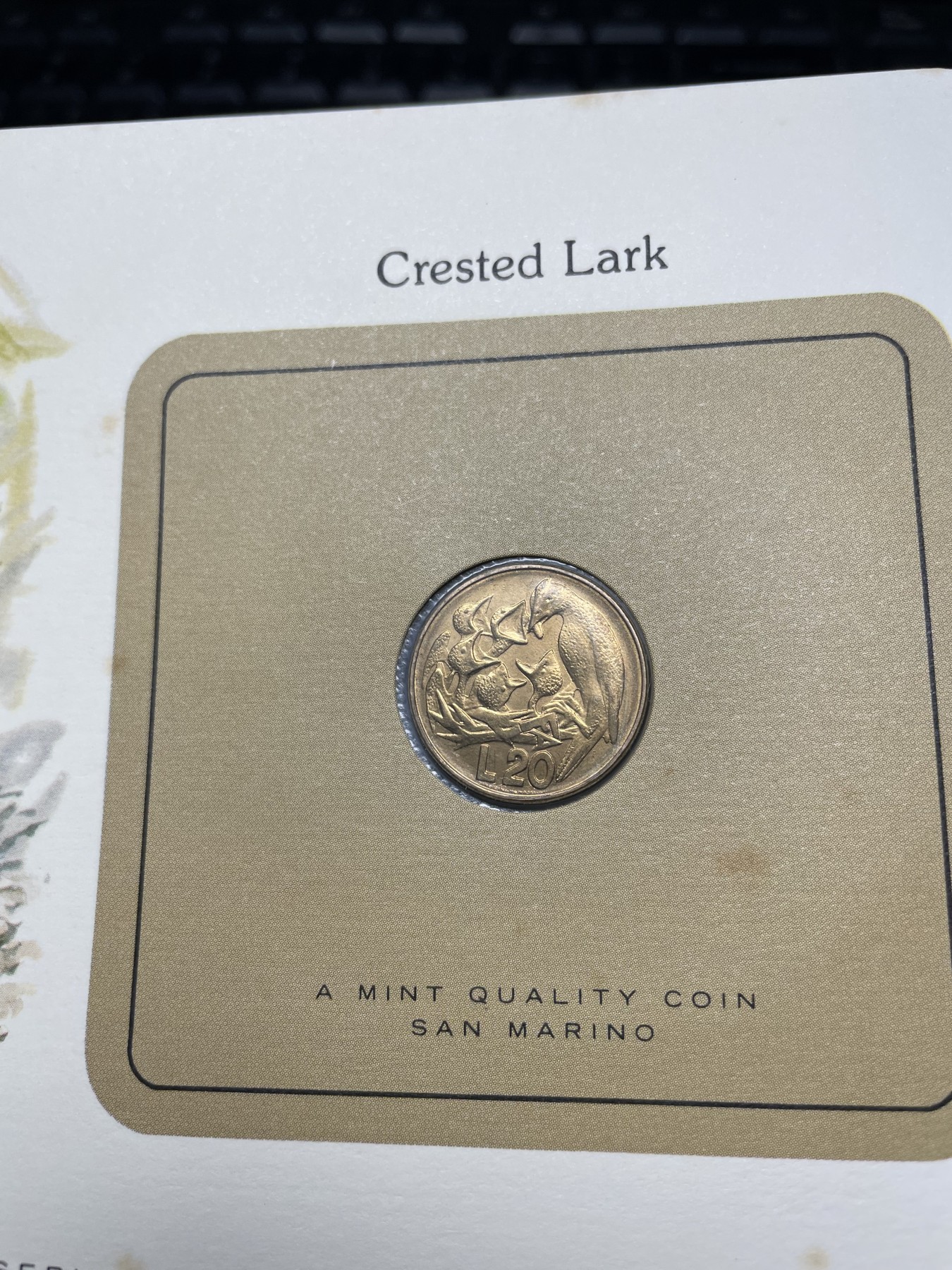 2024年集古藏今外币拍卖第三期-第1场—硬币上的鸟类专场（总第21拍） 1975年圣玛力诺20里拉—凤头百灵鸟