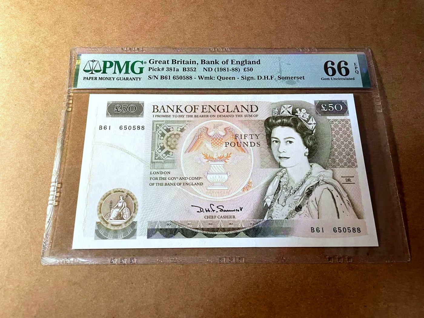 【Blue Auction】✨世界纸币精拍第450期——英伦三岛专场 【p381a 88尾无47】英格兰1981-88年50镑 PMG66EPQ  无金属线初版