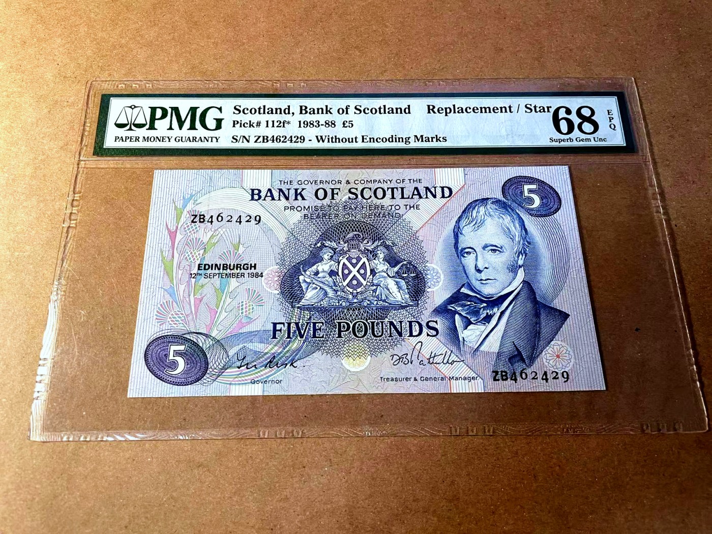 【Blue Auction】✨世界纸币精拍第450期——英伦三岛专场 【补号 p112f*】苏格兰 1983-88年5镑 PMG68EPQ 超高分
