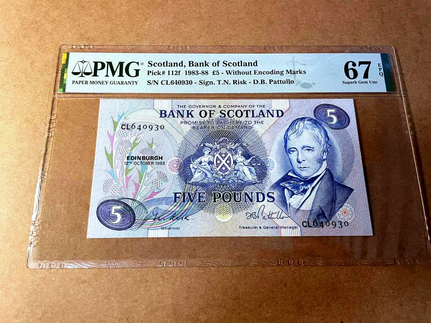 【Blue Auction】✨世界纸币精拍第450期——英伦三岛专场 【p112f】苏格兰 1983-88年5镑 PMG67EPQ 高分 