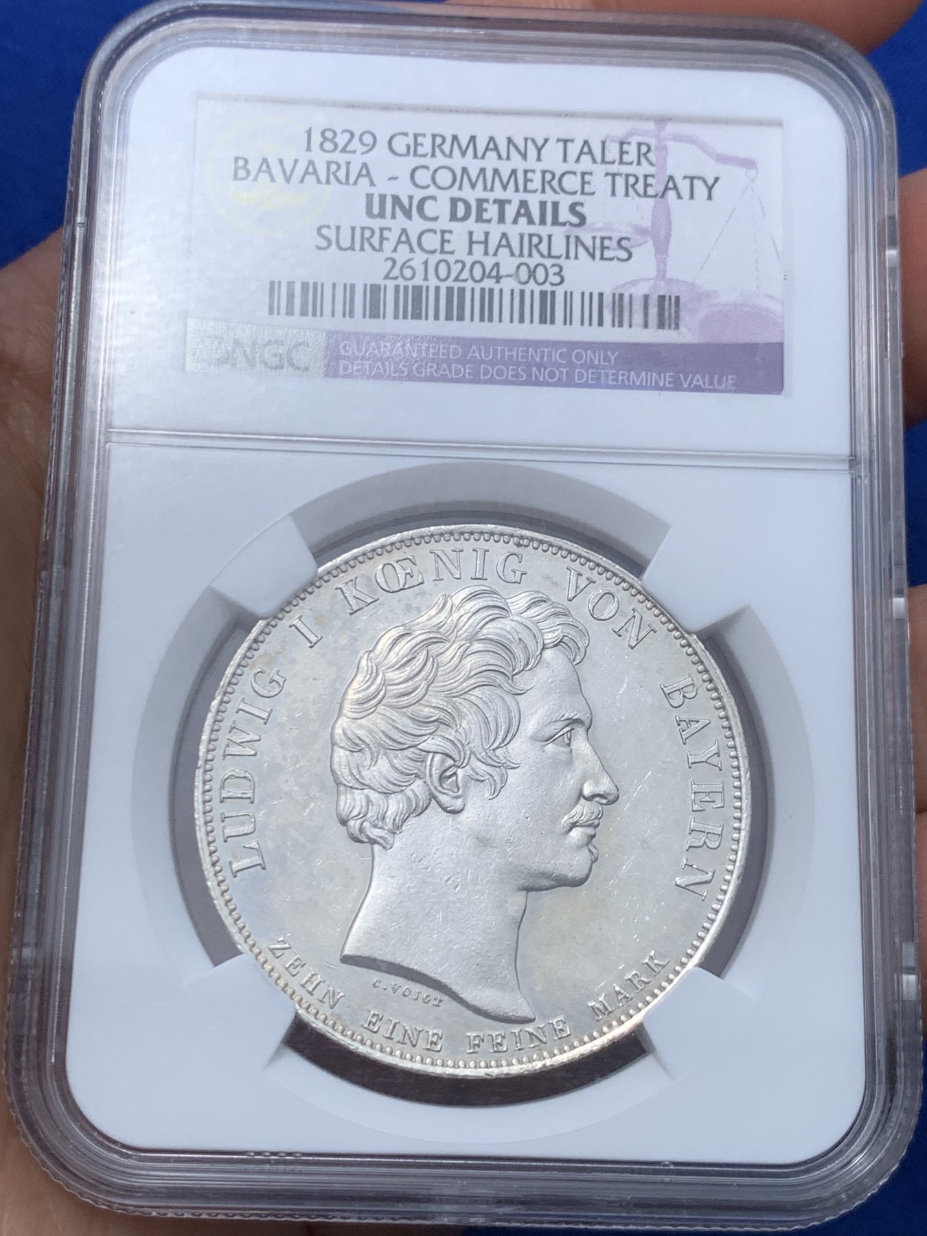 《竞宝斋》第252场-周日，周一2场连拍 (全场包邮) NGC UNC 德国巴伐利亚1829年商贸条约历史泰勒银币