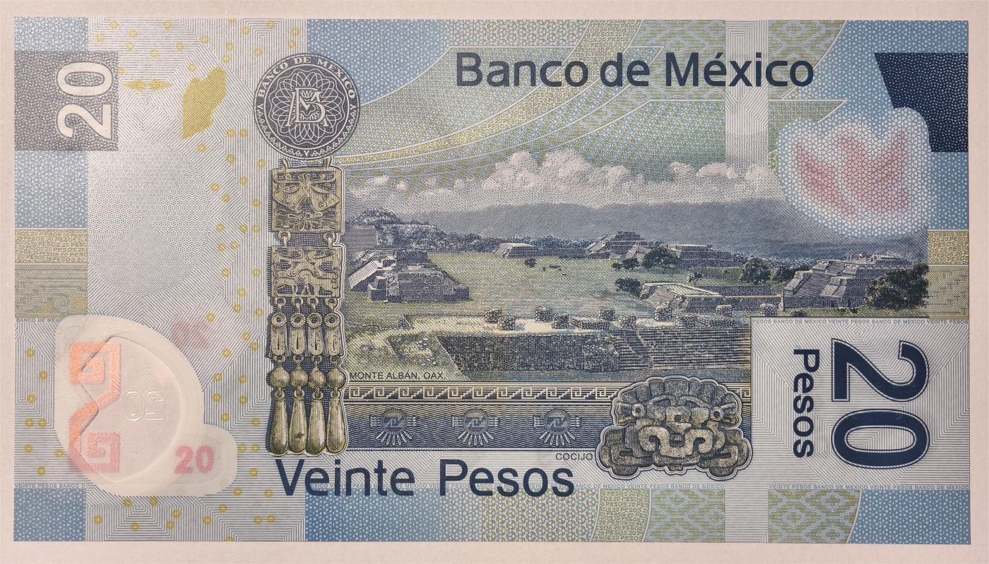 紫瑗钱币——第333期拍卖——纸币场 【首发AA冠 双尾9】墨西哥 2016年 20比索 塑料币 UNC（P-122aa）