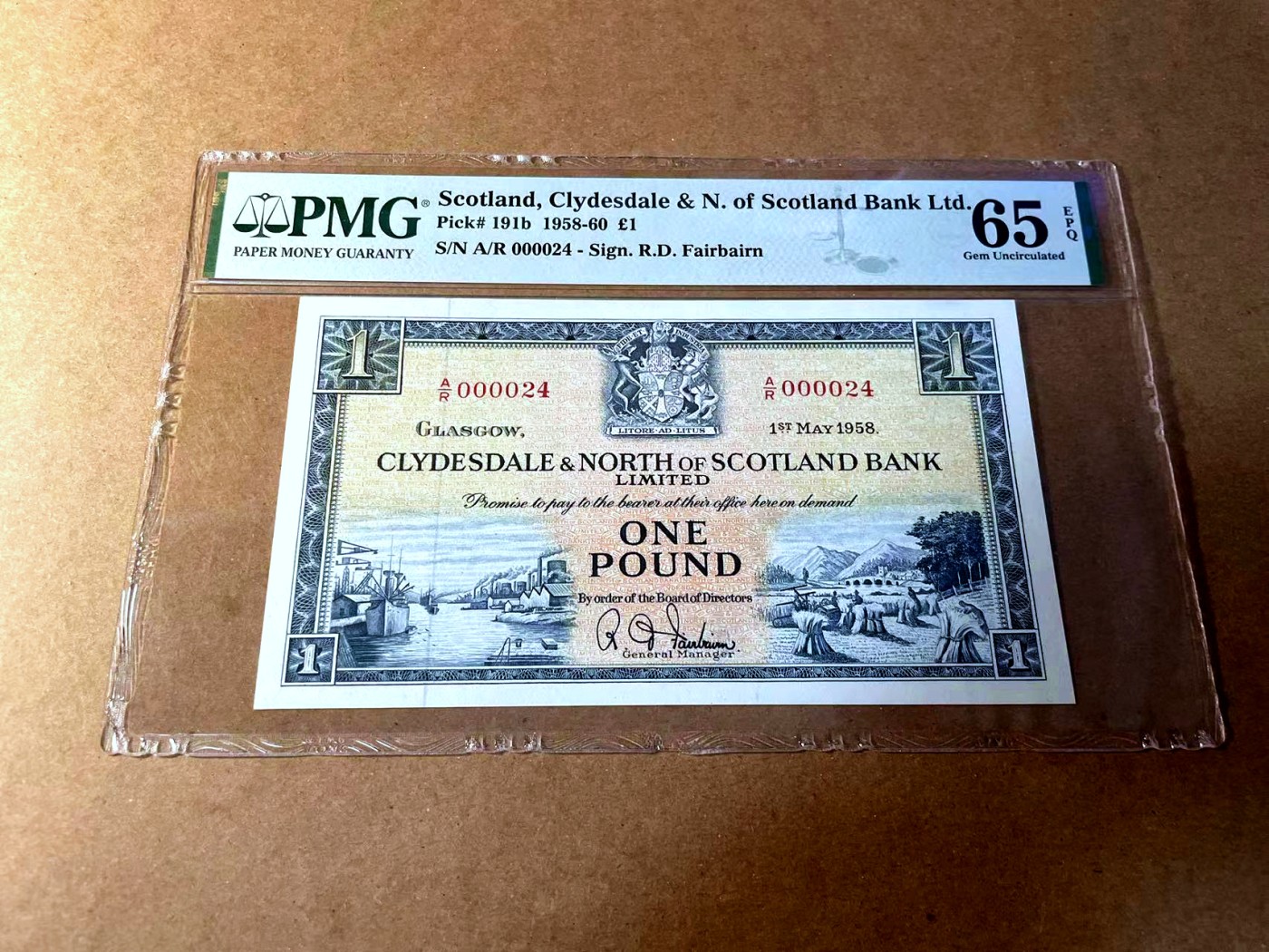 【Blue Auction】✨世界纸币精拍第450期——英伦三岛专场 【p191b 24小号】苏格兰 1958-60年1镑 PMG65EPQ 风景唯美 