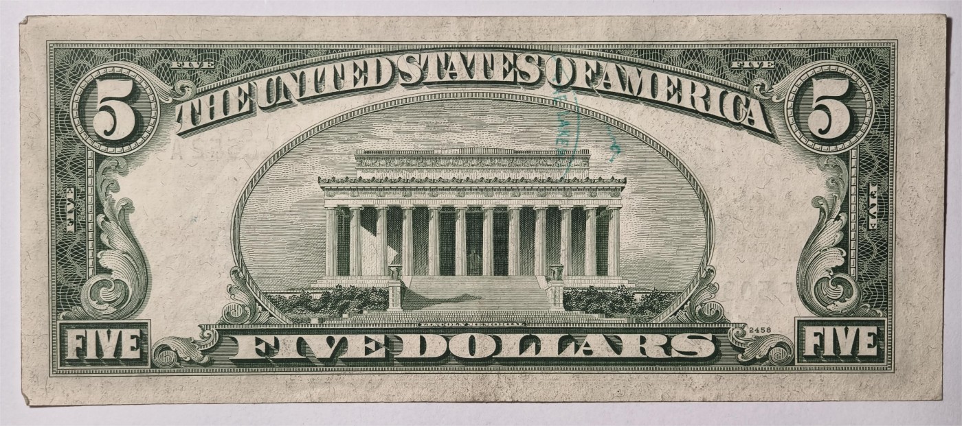 紫瑗钱币——第333期拍卖——纸币场 美国 1953年 A序列 亚伯拉罕·林肯 5美元 蓝印 银元券 AU