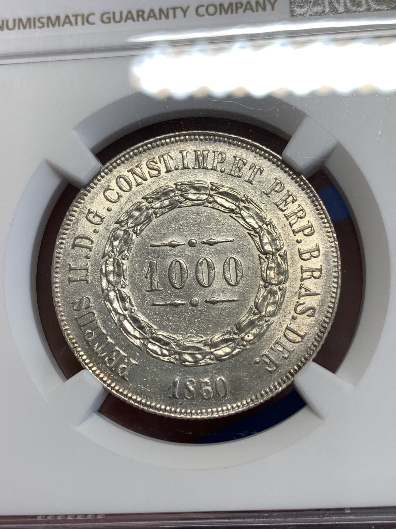 《竞宝斋》第252场-周日，周一2场连拍 (全场包邮) NGC AUD 1860/50 巴西 1000瑞斯 银币
