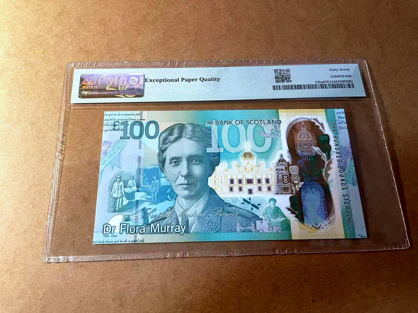 【Blue Auction】✨世界纸币精拍第450期——英伦三岛专场 【81倒置小号 p135a】苏格兰 2022年100镑 PMG67EPQ 高分 