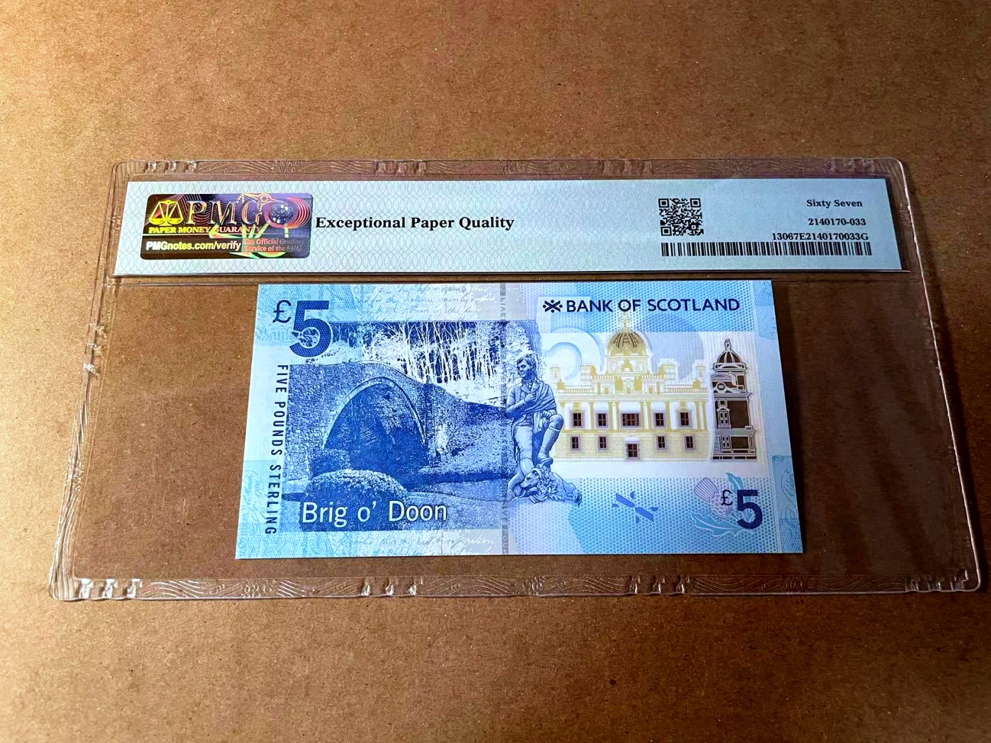 【Blue Auction】✨世界纸币精拍第450期——英伦三岛专场 【AA冠2511小号 p130】苏格兰 2016年5镑 PMG67EPQ  高分 