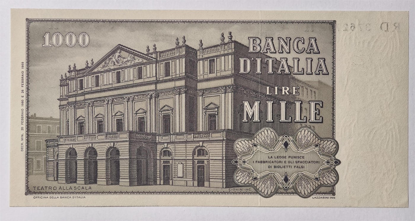 紫瑗钱币——第333期拍卖——纸币场 意大利 1980年 威尔第 1000里拉 UNC