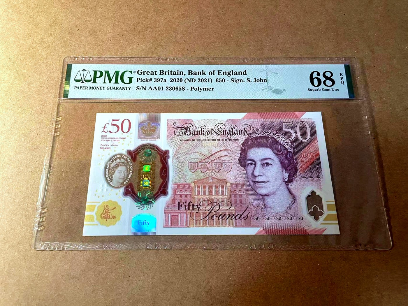 【Blue Auction】✨世界纸币精拍第450期——英伦三岛专场 【p397aAA01无47】英格兰2021年50镑 PMG68EPQ 超高分
