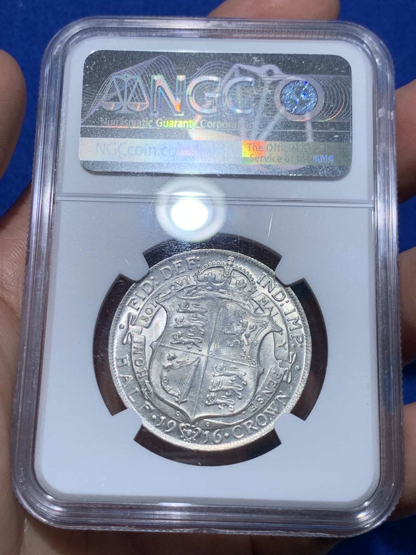 《竞宝斋》第252场-周日，周一2场连拍 (全场包邮) NGC MS62 英国 1916年 乔治五世 半克朗 银币