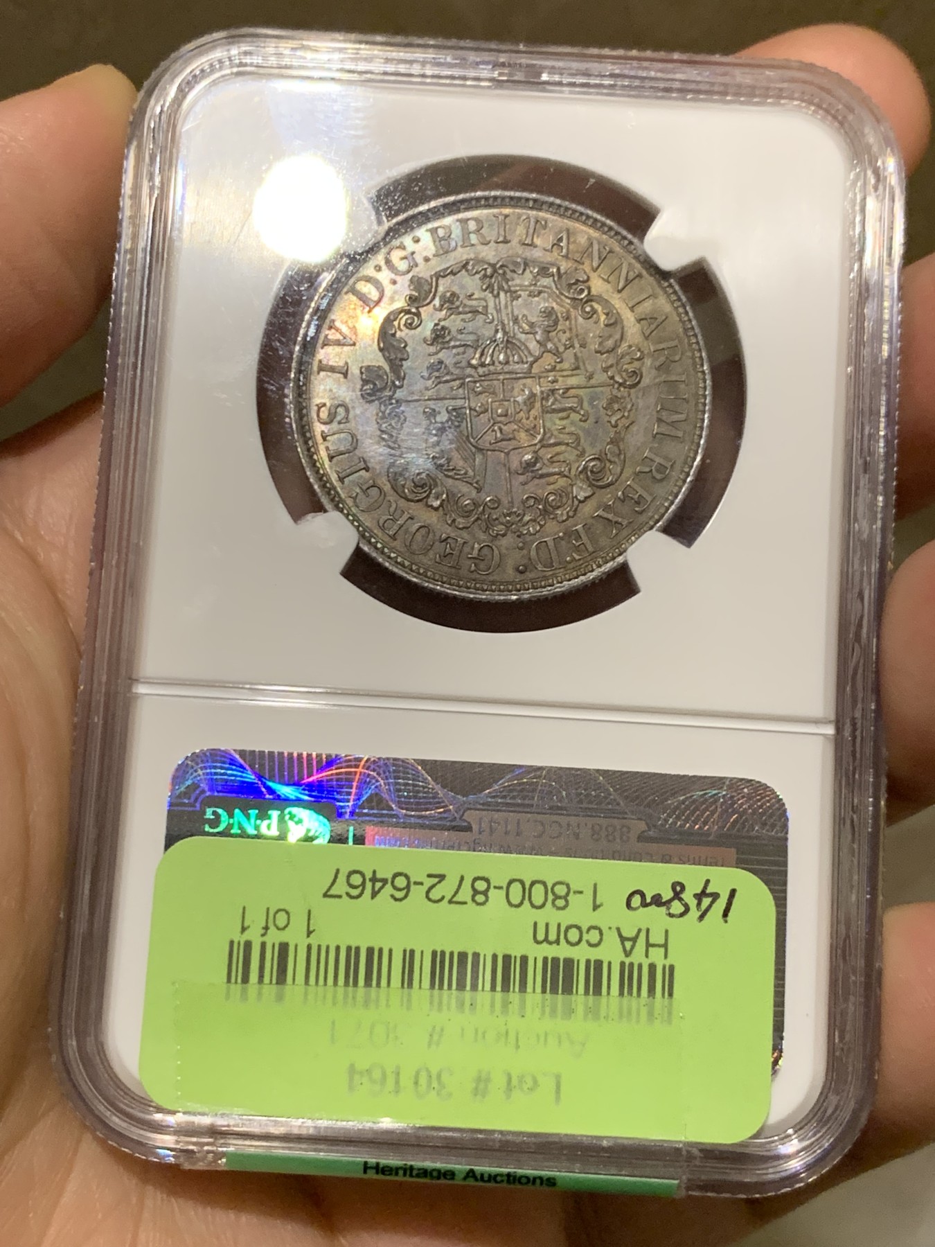 《竞宝斋》第252场-周日，周一2场连拍 (全场包邮) NGC MS63 英属西印度1822/1年半元锚币银币  英属之王雷米克旧藏，骑字年，总筋！