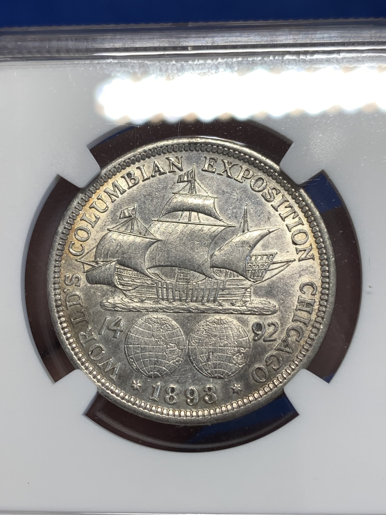 《竞宝斋》第252场-周日，周一2场连拍 (全场包邮) NGC AUD 美国1893年哥伦布纪念银币 细节光度都不错