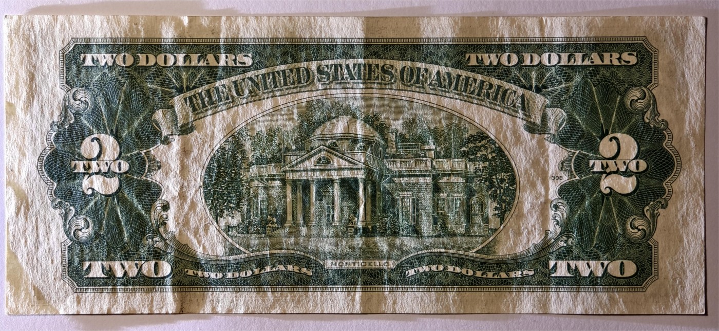 紫瑗钱币——第333期拍卖——纸币场 美国 1953年 B序列 托马斯·杰斐逊 2美元 红印 政府券 AU