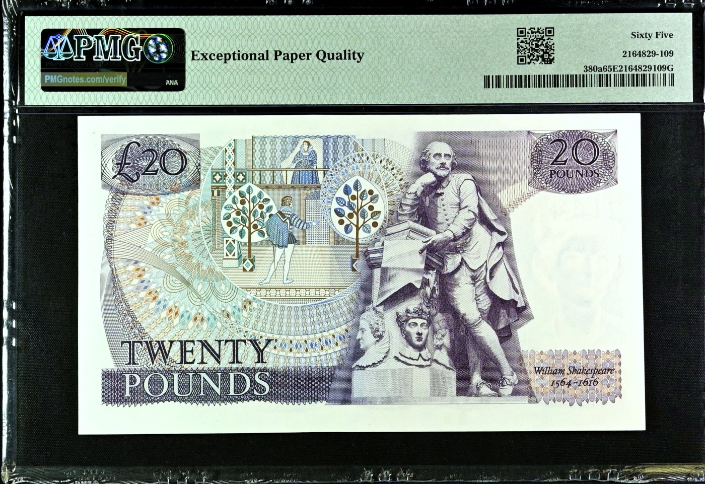 【Blue Auction】✨世界纸币精拍第450期——英伦三岛专场 【A02冠 p380a 女王水印】英格兰1970年20镑 PMG65EPQ  首签少见