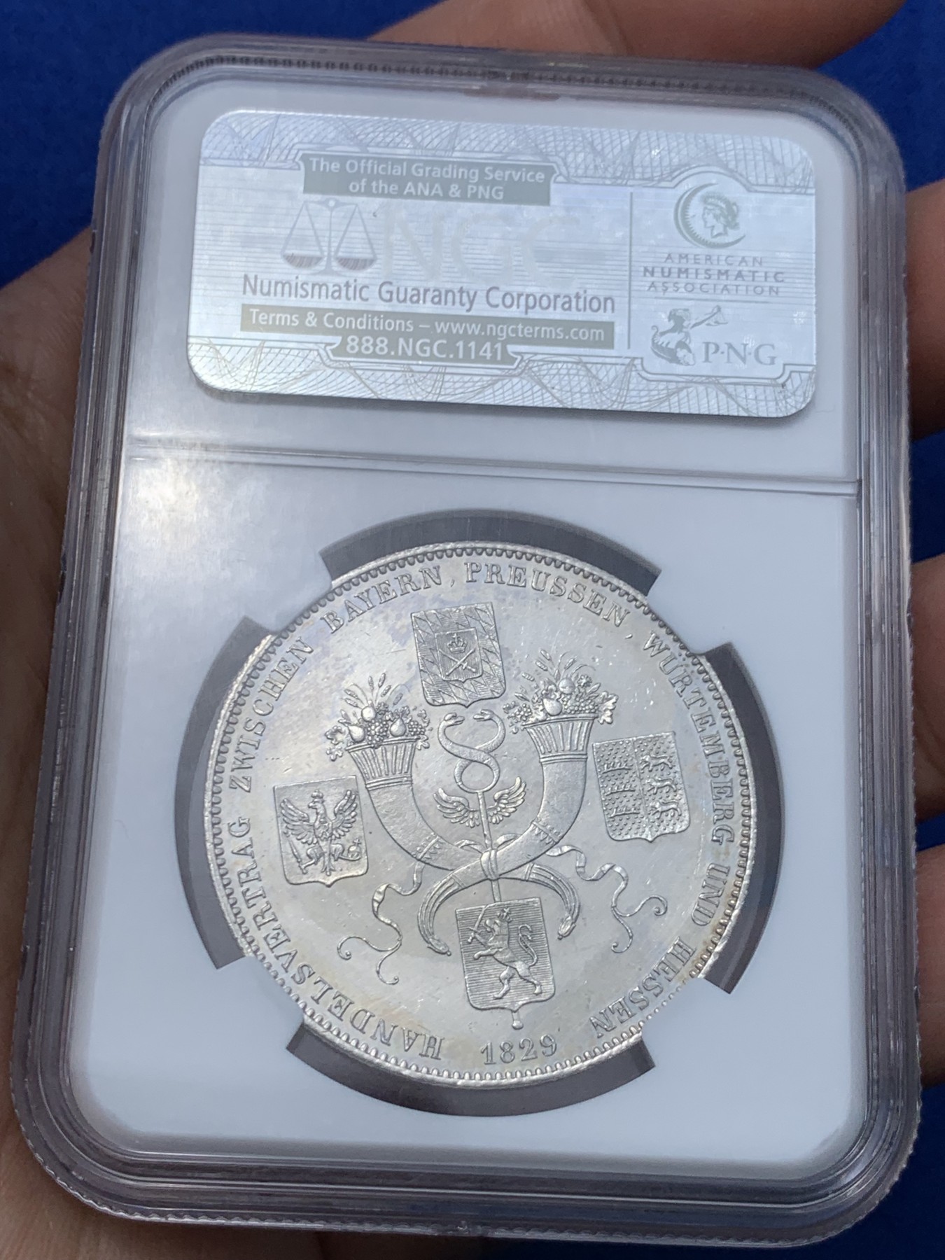 《竞宝斋》第252场-周日，周一2场连拍 (全场包邮) NGC UNC 德国巴伐利亚1829年商贸条约历史泰勒银币