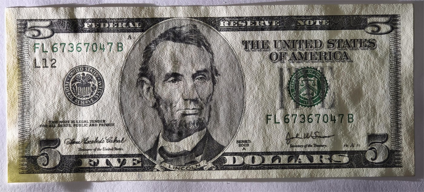 紫瑗钱币——第361期拍卖——纸币场 美国 2003年 L版 A序列 亚伯拉罕·林肯 5美元 大头版 UNC