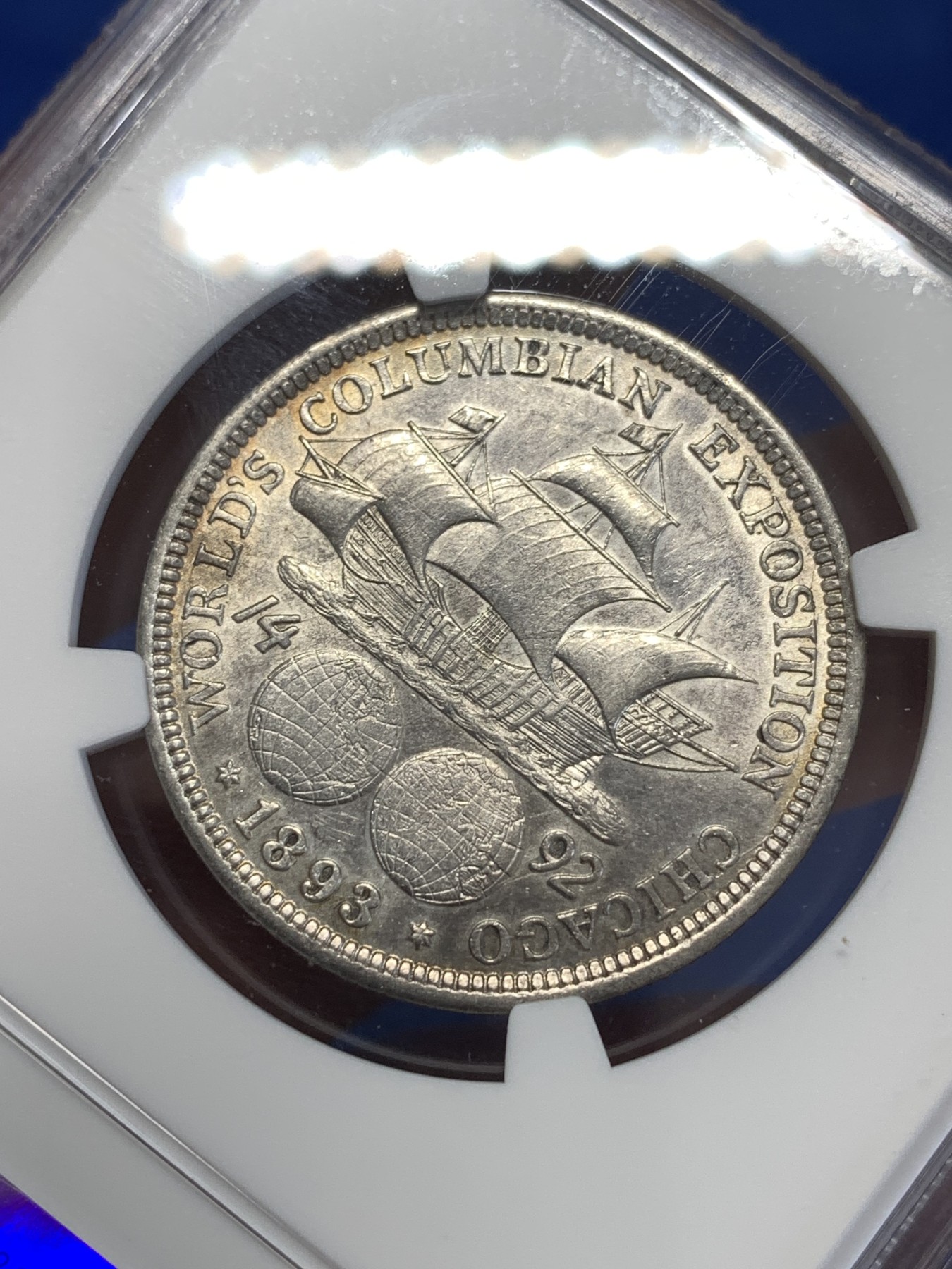 《竞宝斋》第252场-周日，周一2场连拍 (全场包邮) NGC AUD 美国1893年哥伦布纪念银币 细节光度都不错