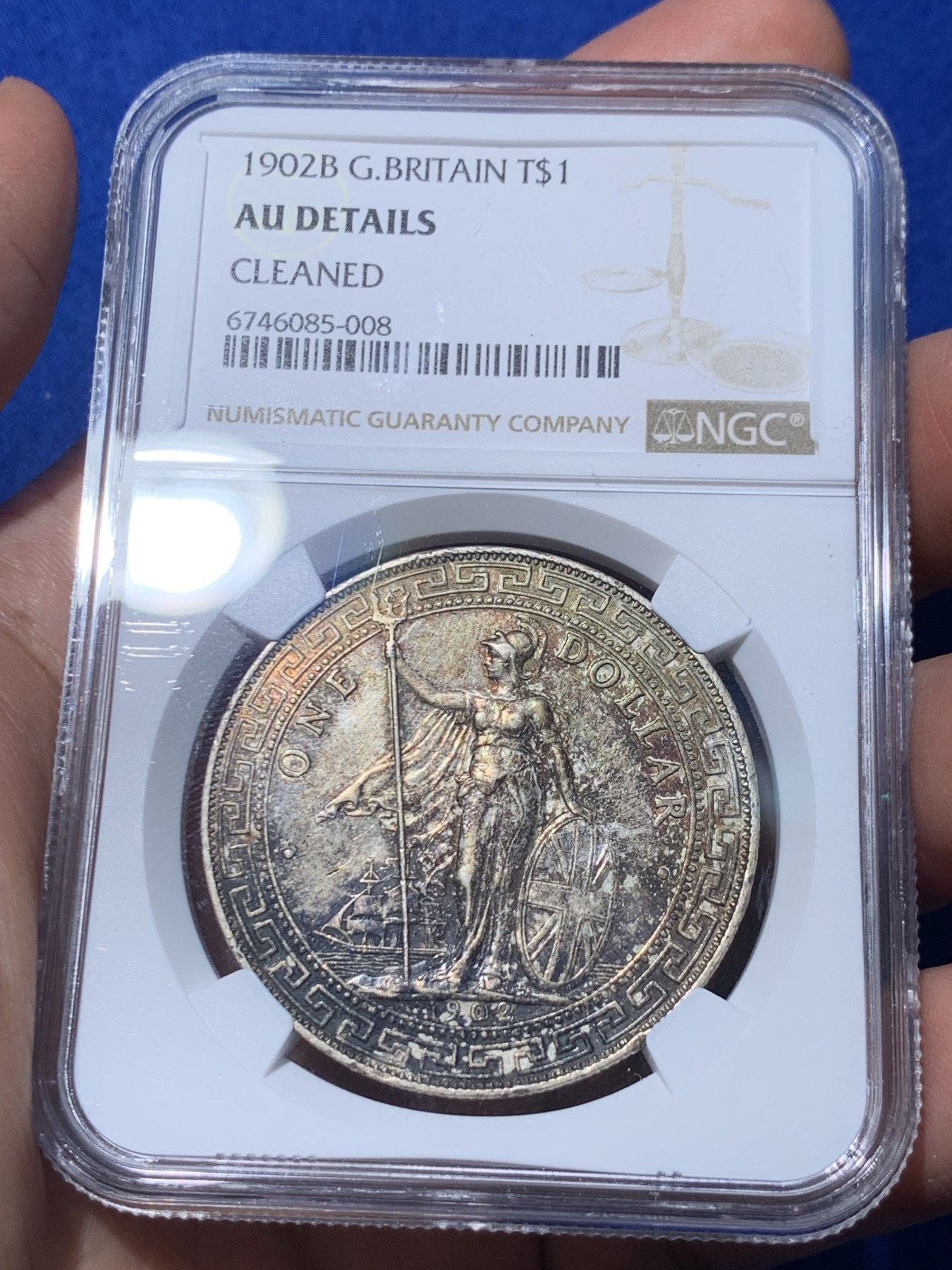《竞宝斋》第252场-周日，周一2场连拍 (全场包邮) NGC AU 1902B站洋银币 深彩包浆 可惜没给分