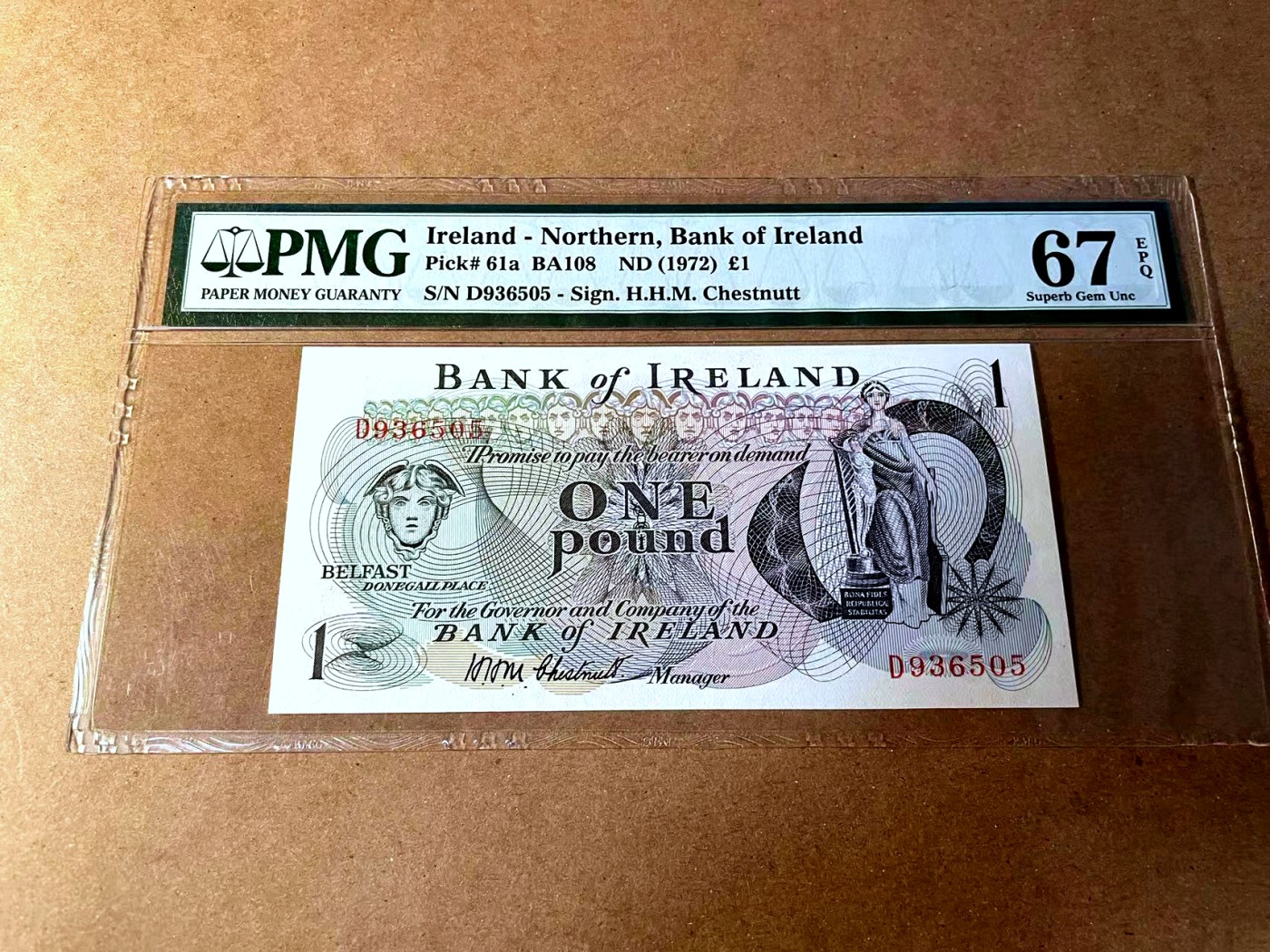 【Blue Auction】✨世界纸币精拍第450期——英伦三岛专场 【p61a 无47】北爱尔兰 1972年1镑 PMG67EPQ高分