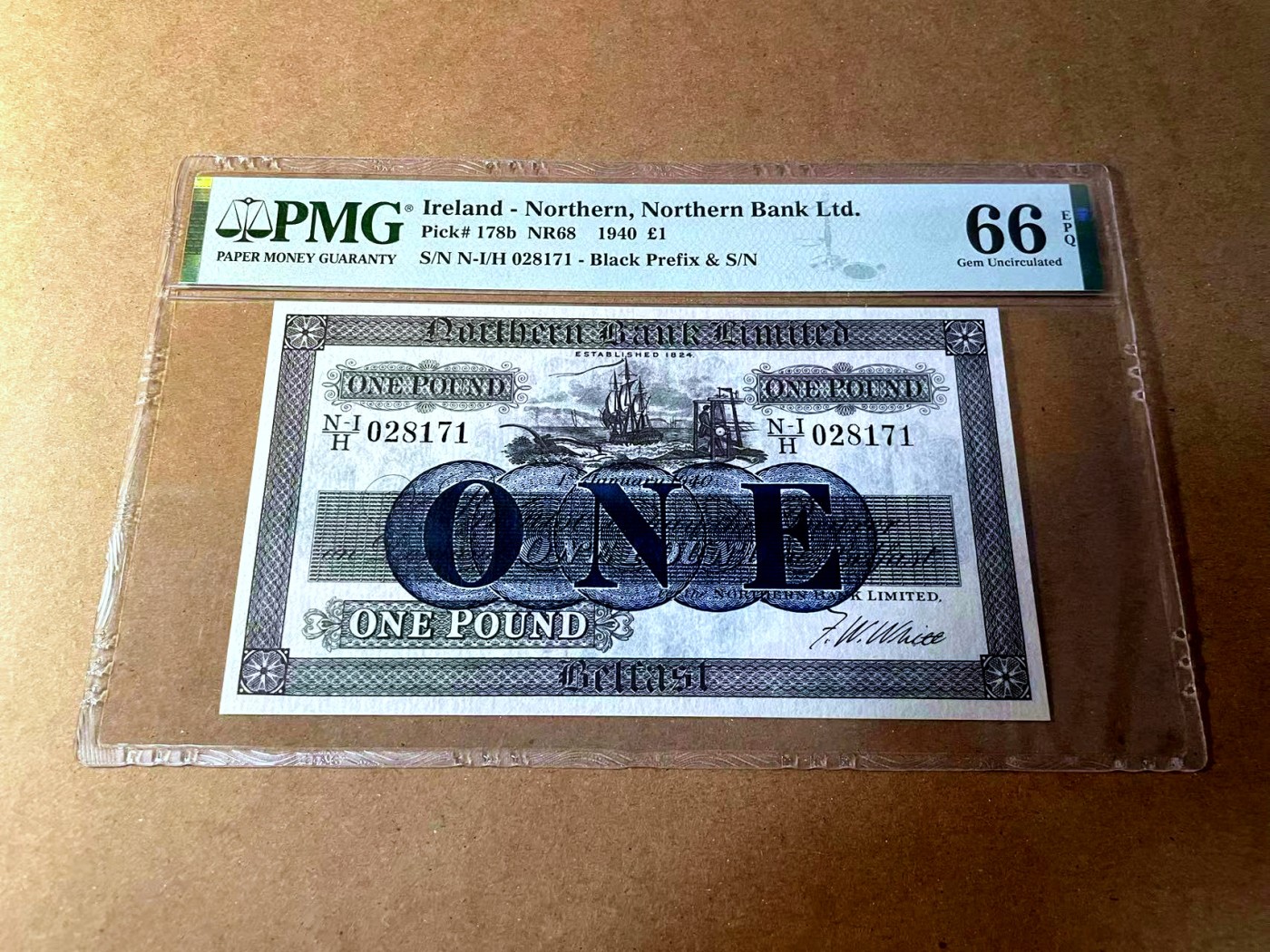 【Blue Auction】✨世界纸币精拍第450期——英伦三岛专场 【p178b】北爱尔兰 1940年1镑 PMG66EPQ 早期版本