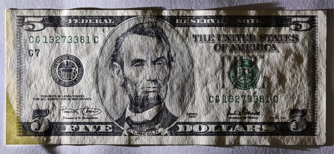 紫瑗钱币——第333期拍卖——纸币场 美国 2001年 G版 无序列 亚伯拉罕·林肯 5美元 大头版 UNC