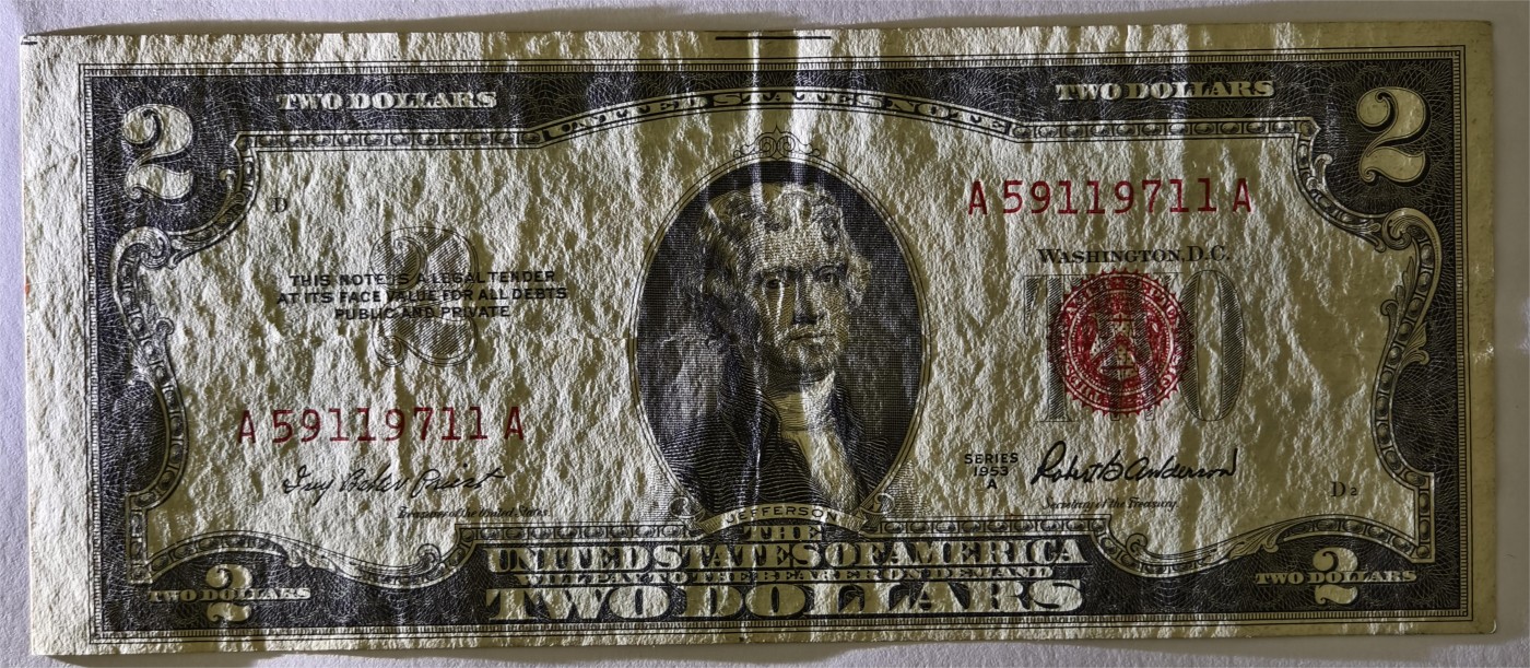 紫瑗钱币——第333期拍卖——纸币场 【双尾1】美国 1953年 A序列 托马斯·杰斐逊 2美元 红印 政府券 AU