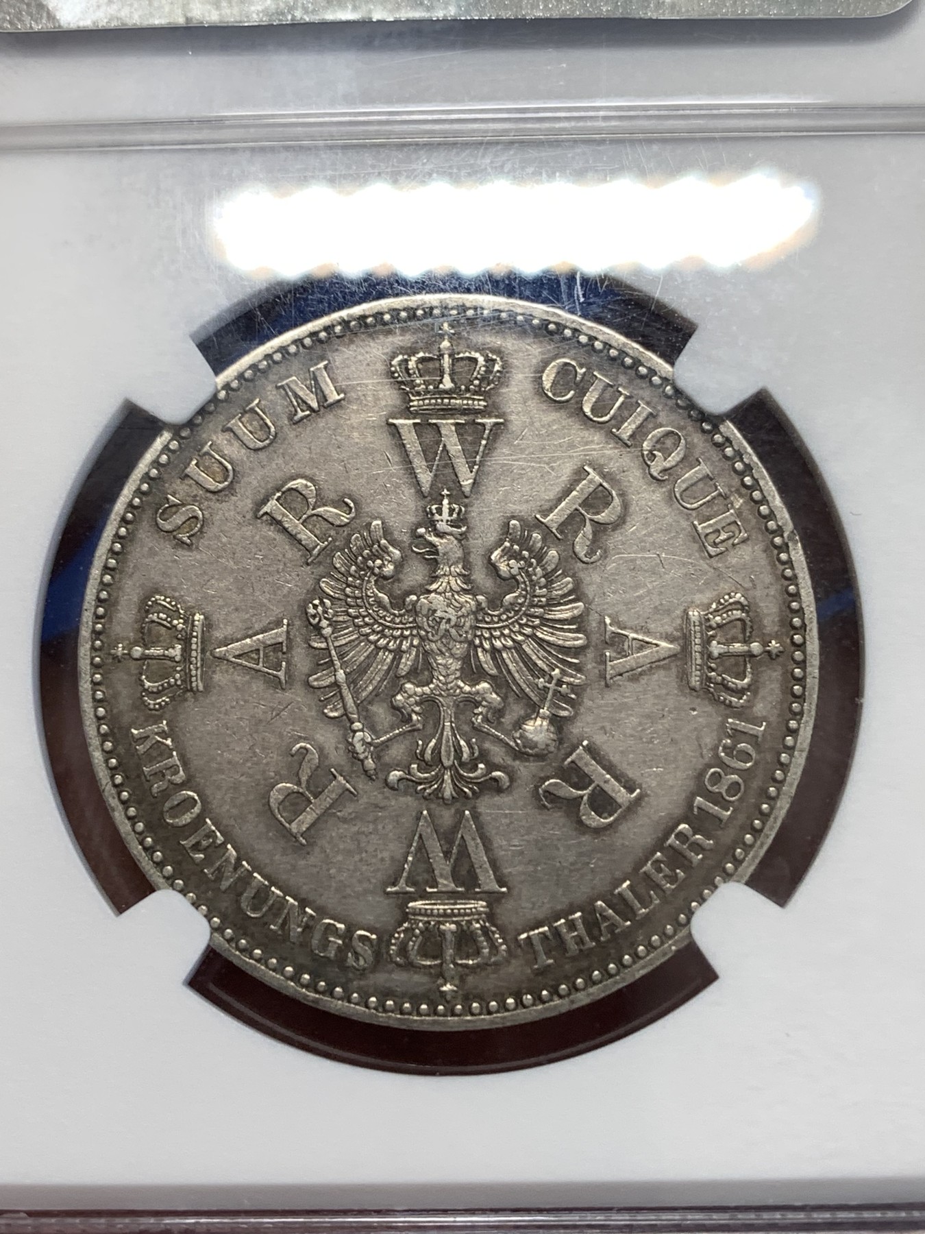 《竞宝斋》第252场-周日，周一2场连拍 (全场包邮) NGC AUD 德国普鲁士 威廉一世登基 1861年毛衣1泰勒银币