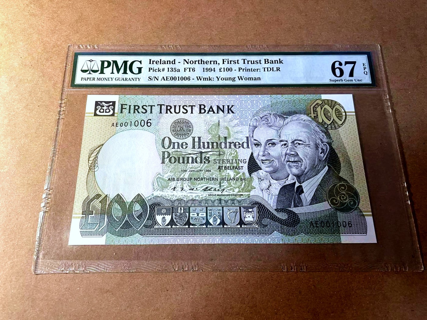 【Blue Auction】✨世界纸币精拍第450期——英伦三岛专场 【一组4张 p132a-135a 1006全同倒置小号】北爱尔兰 1994年10-100镑 PMG67EPQ星星-66EPQ 