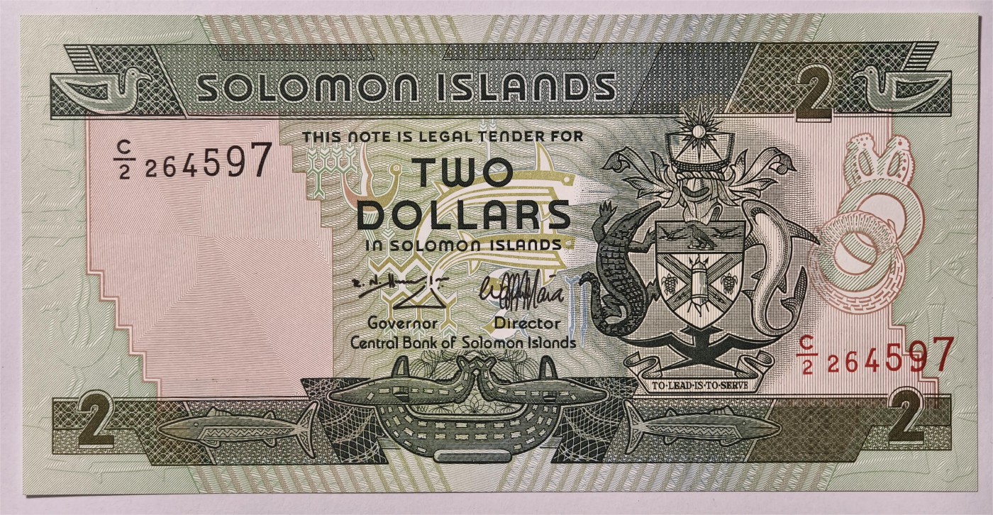 紫瑗钱币——第333期拍卖——纸币场 所罗门 1988年 捕鱼 2元 纸质版 UNC