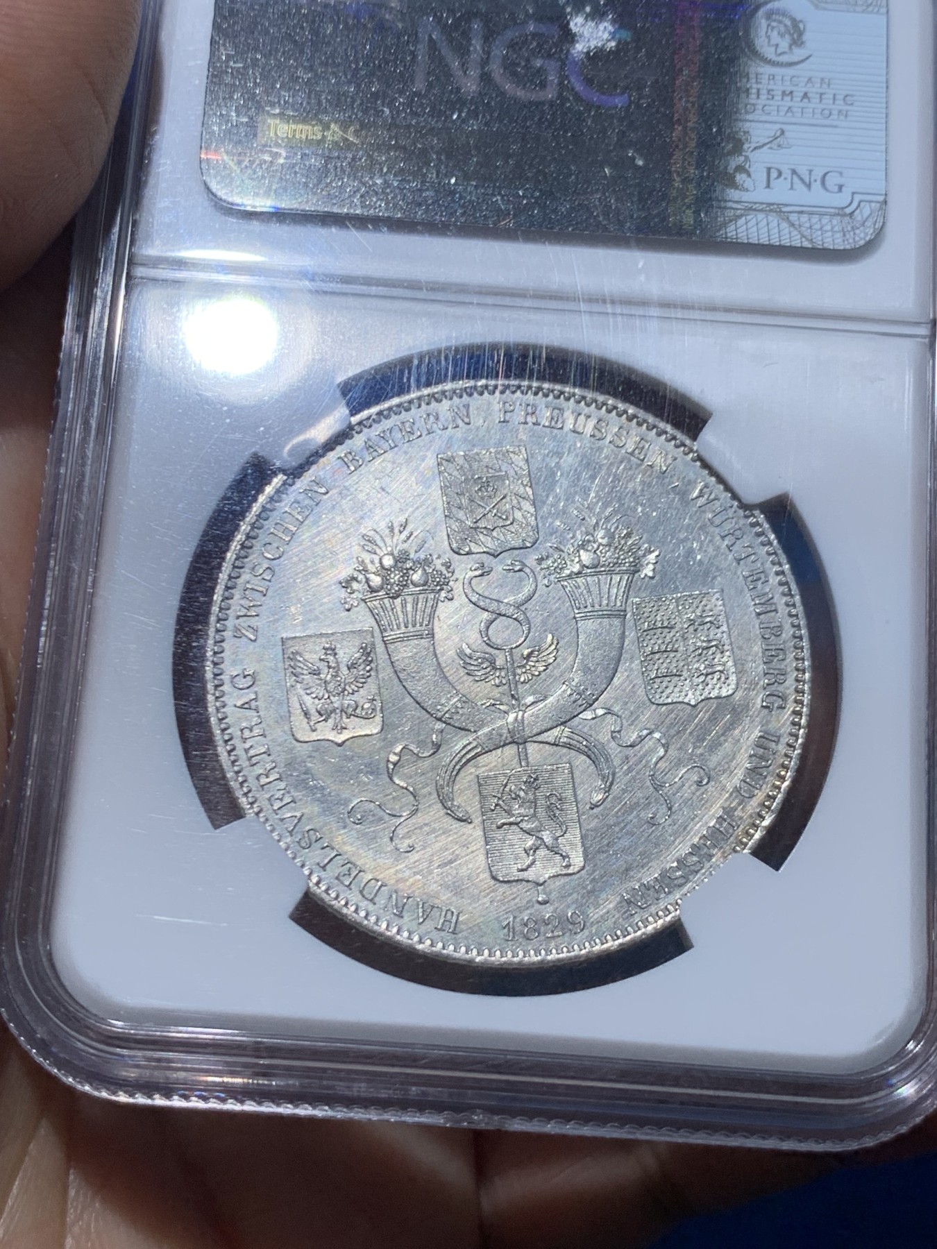 《竞宝斋》第252场-周日，周一2场连拍 (全场包邮) NGC UNC 德国巴伐利亚1829年商贸条约历史泰勒银币