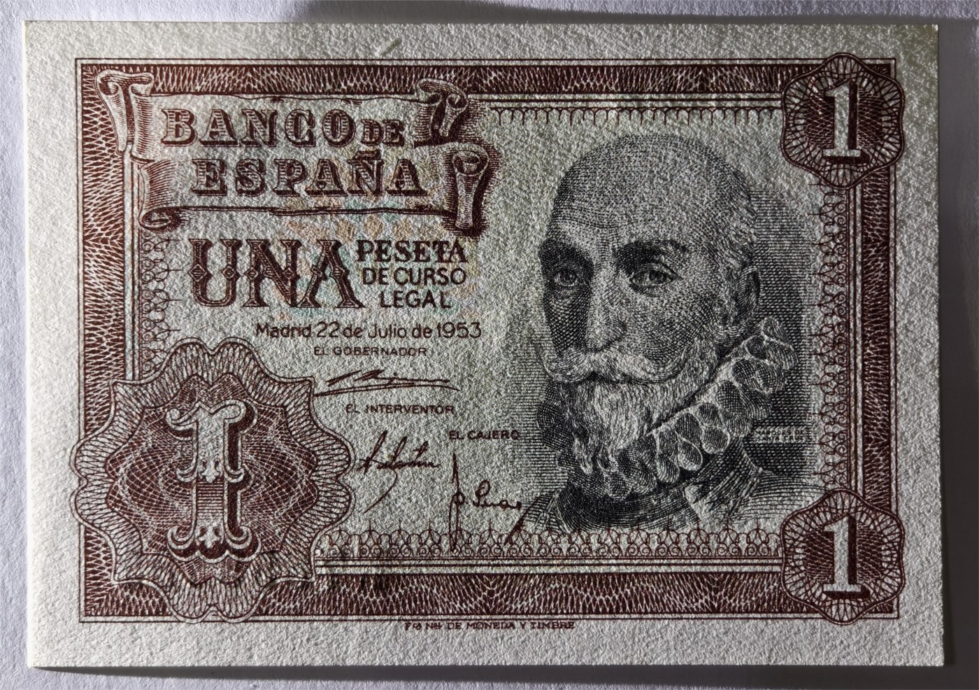 紫瑗钱币——第333期拍卖——纸币场 西班牙 1953年 阿尔瓦罗 1比塞塔 UNC (p-144a)