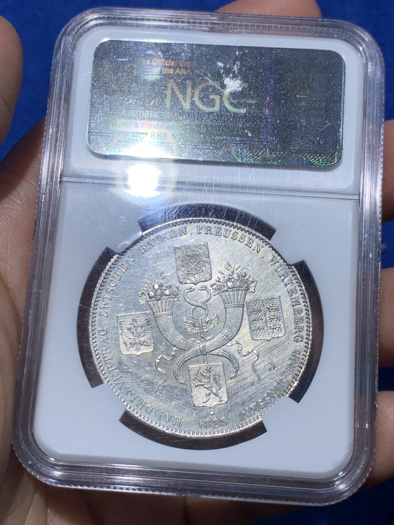 《竞宝斋》第252场-周日，周一2场连拍 (全场包邮) NGC UNC 德国巴伐利亚1829年商贸条约历史泰勒银币