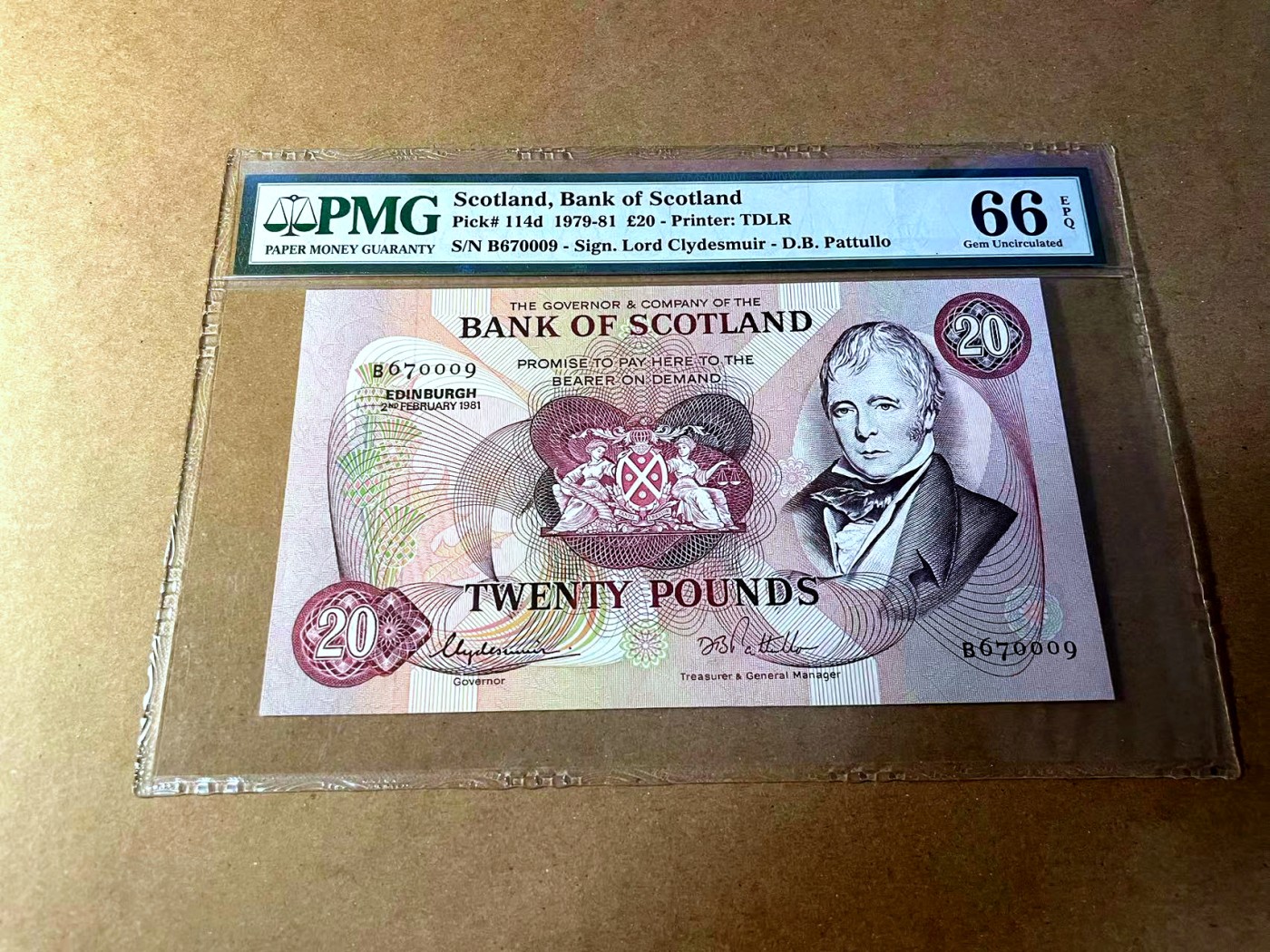 【Blue Auction】✨世界纸币精拍第450期——英伦三岛专场 【p114d】苏格兰 1979-81年20镑 PMG66EPQ 