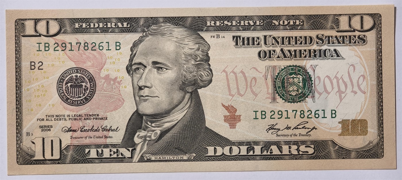 紫瑗钱币——第333期拍卖——纸币场 美国 2006年 B版 无序列 亚历山大·汉密尔顿 10美元 彩色版 UNC