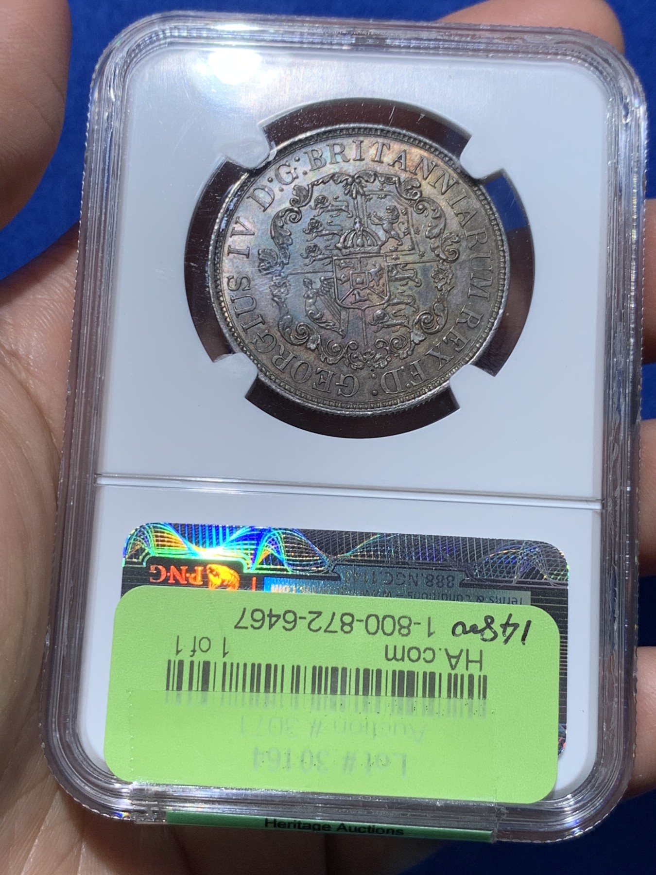 《竞宝斋》第252场-周日，周一2场连拍 (全场包邮) NGC MS63 英属西印度1822/1年半元锚币银币  英属之王雷米克旧藏，骑字年，总筋！