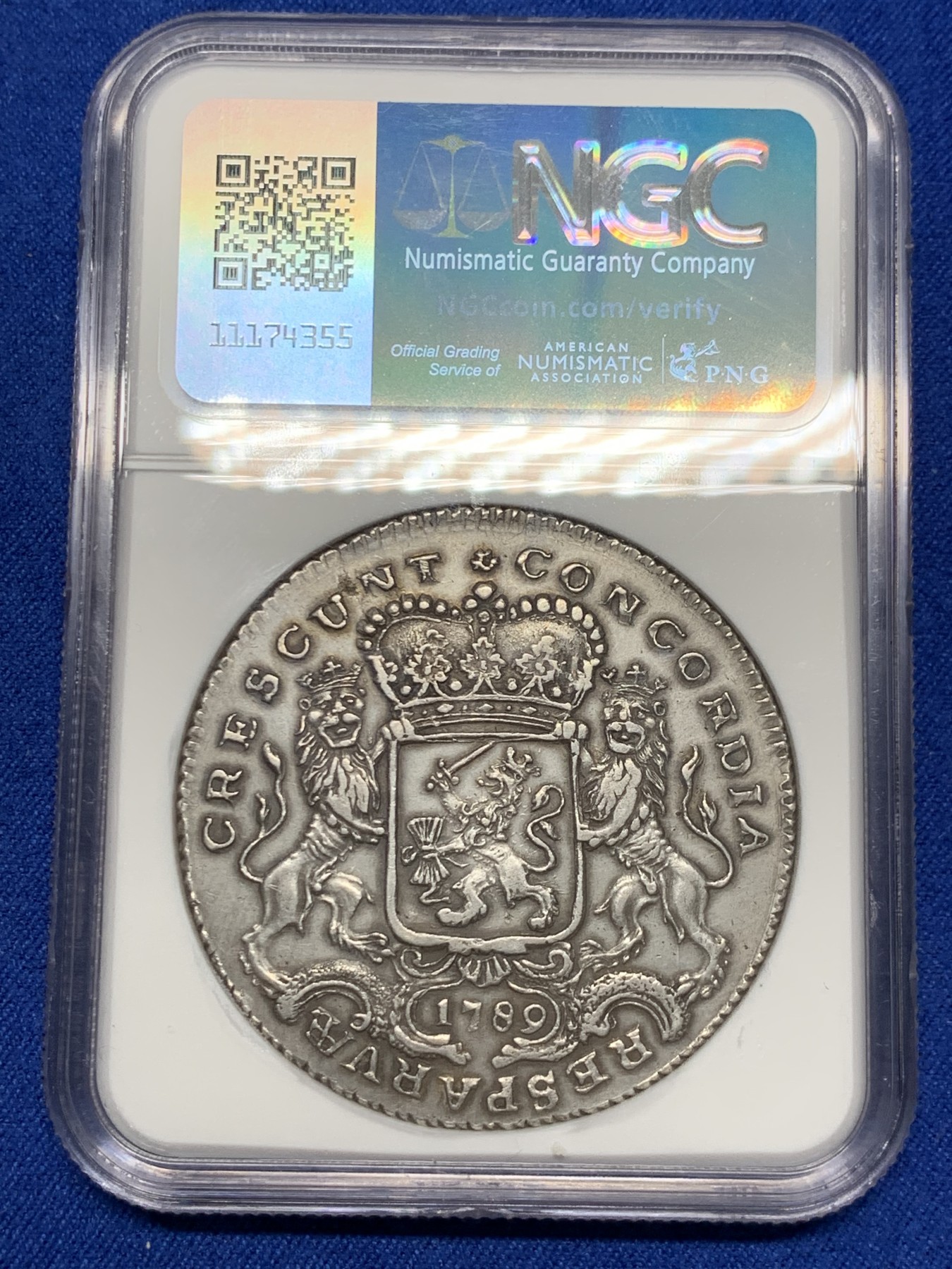 《竞宝斋》第252场-周日，周一2场连拍 (全场包邮) 唯一冠军分 NGC AU55 荷兰 海尔德兰省 1杜卡特 大马剑银币 稀见厂别  正面复打奔马更显灵动 背面打制近乎完美 毕业品种不可错过
